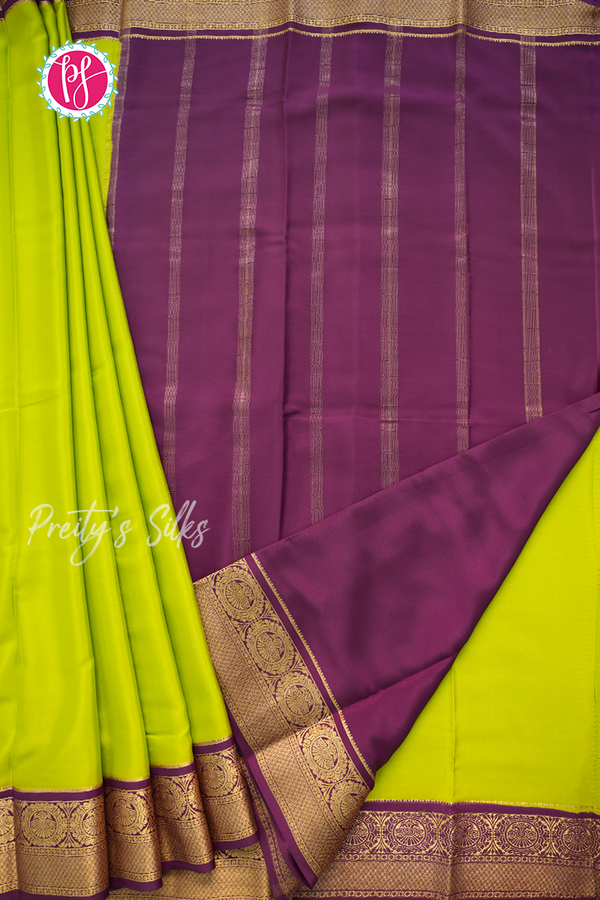 Pure Mysore Crepe Silk Saree-Olive green And Wine-PA55397