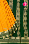 Pure Mysore Crepe Silk Saree-Yellow And Bottlegreen-PA26566
