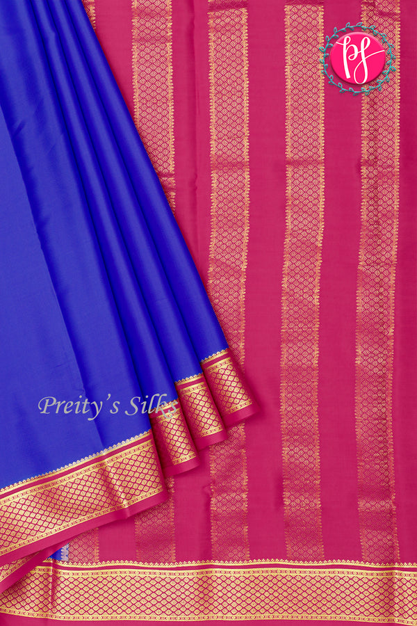 Pure Mysore Crepe Silk Saree-Roalblue And Pink- PA22389