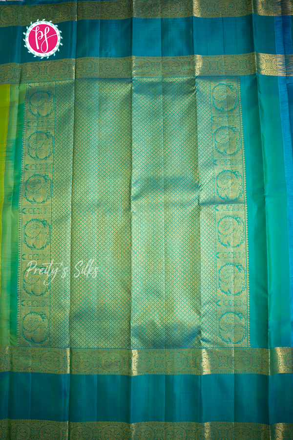 Pure Kanchipuram Silk Saree-Green And Lightblue-PA57106