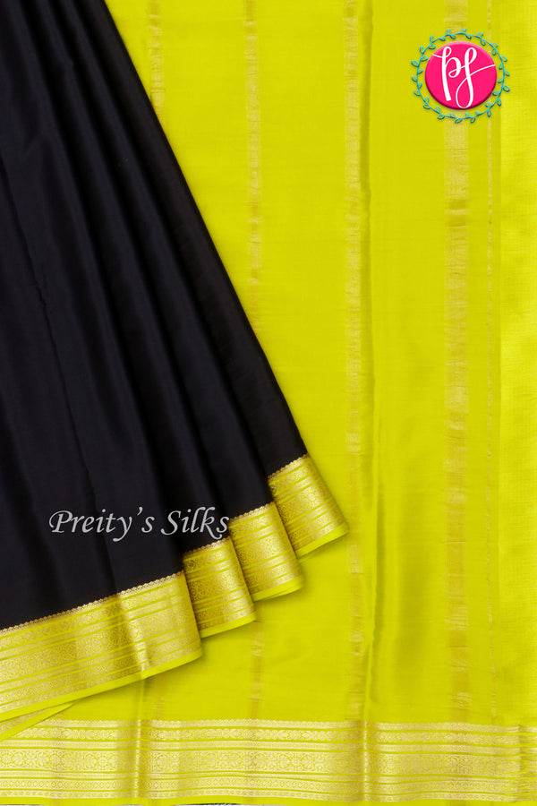 Pure Mysore Crepe Silk Saree-Black And Olivegreen-PA28937