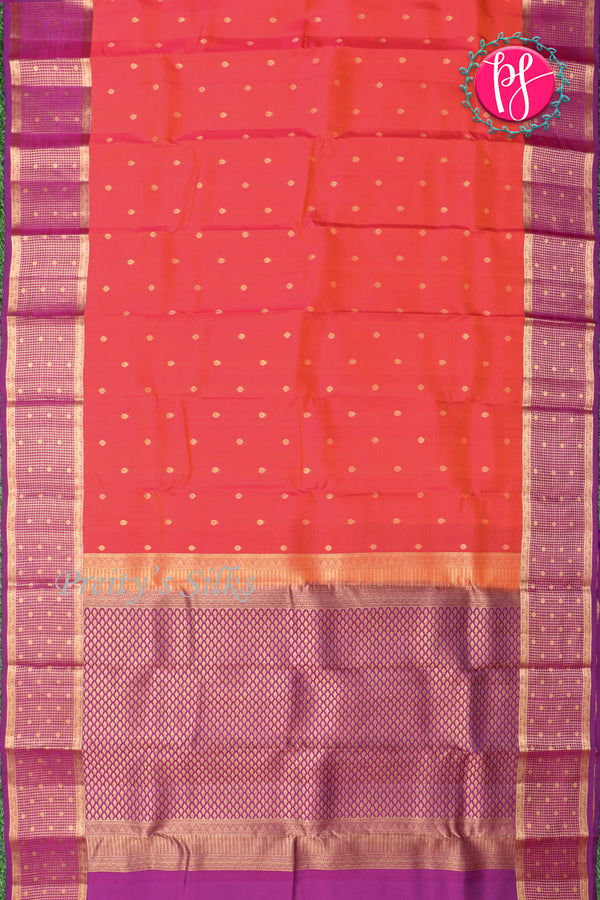 Half Pure Kanchipuram Silk Saree-Red And Wine-PA24692