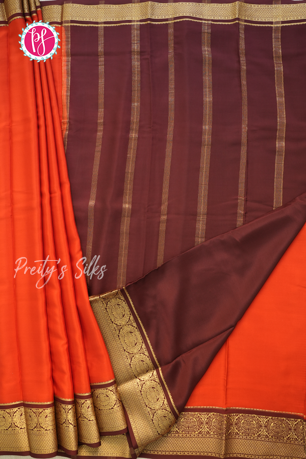 Pure Mysore Crepe Silk Saree-Rustorange And Deepmarron-PA55397