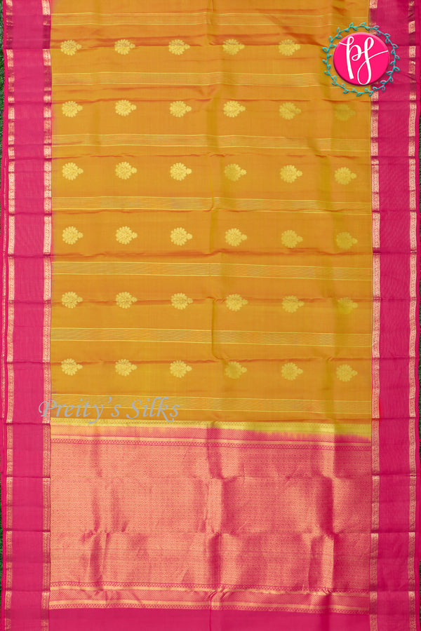 Half Pure Kanchipuram Silk Saree-Mustardyellow And Pink-PA24684