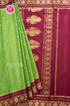 Pure Mysore Crepe Silk Saree-Parrotgreen And Marron-PA56162