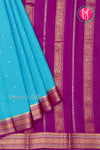 Pure Mysore Crepe Silk Saree-Turquoise And Mejentapink-PA46766