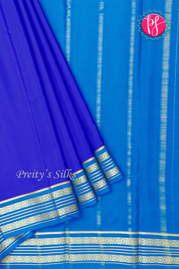 Pure Mysore Crepe Silk Saree-Royalblue And Tealblue- PA34176