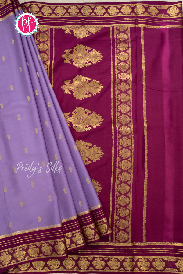 Pure Mysore Crepe Silk Saree-LavenderAnd Wine-PA56162