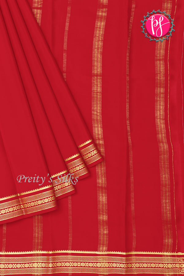 Pure Mysore Crepe Silk Saree -Red-PF46924