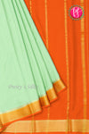 Pure Mysore Crepe Silk Saree-Mint green And Orange-PA22316