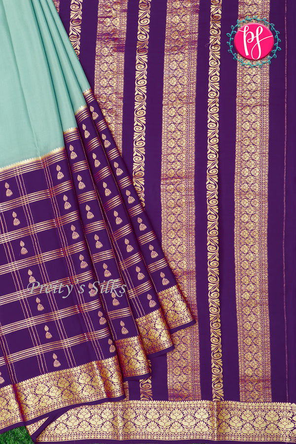 Pure Mysore Crepe Silk Saree-Pastelblue And Purple-PA46832