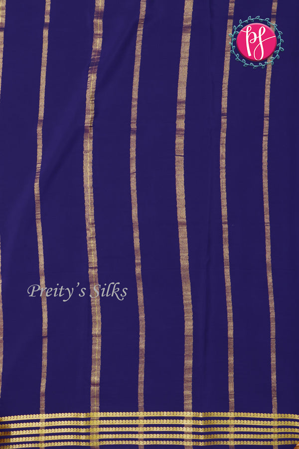 Pure Mysore Crepe Silk Saree-Mustardyellow And Navyblue-PA19960