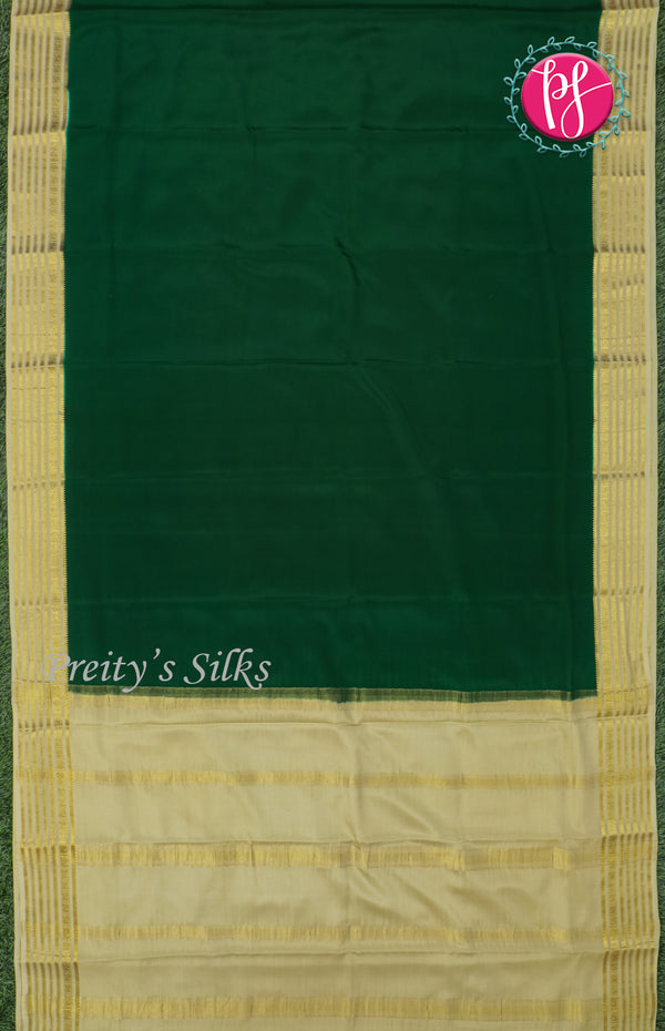 Pure Mysore Crepe Silk Saree-Bottlegreen And Cream-PF66927