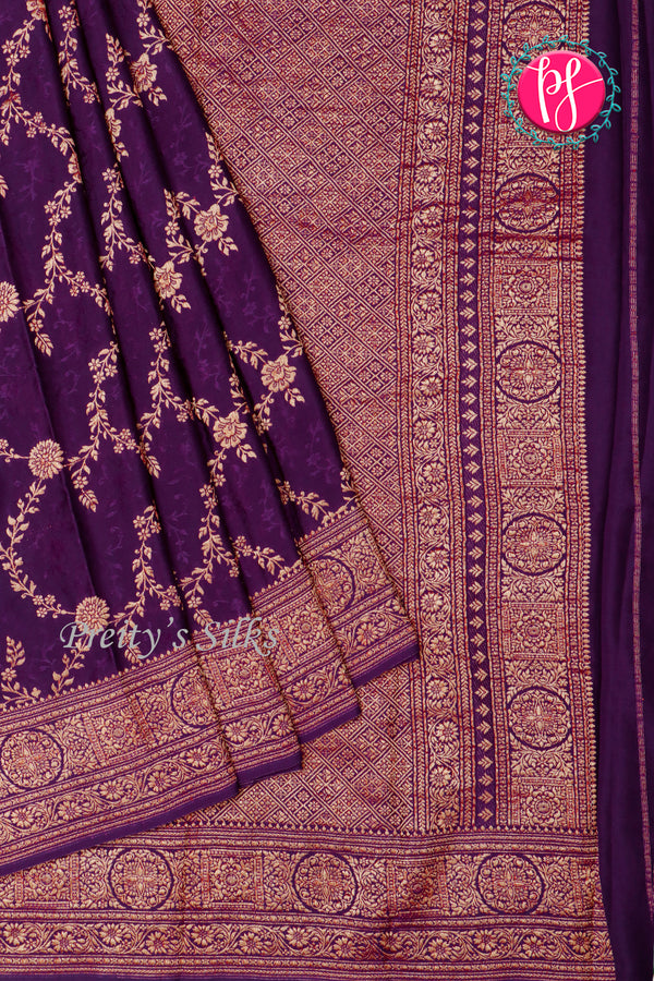 PURE KADDI BANARASI CREPE SILK SAREE-Purple-PA29680