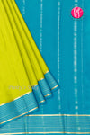 Pure Mysore Crepe Silk Saree-Olive Green And Tealblue-PA28865