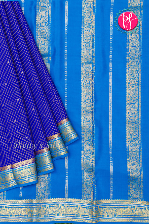 Pure Mysore Crepe Silk Saree-Royalblue And Tealblue-PA46766