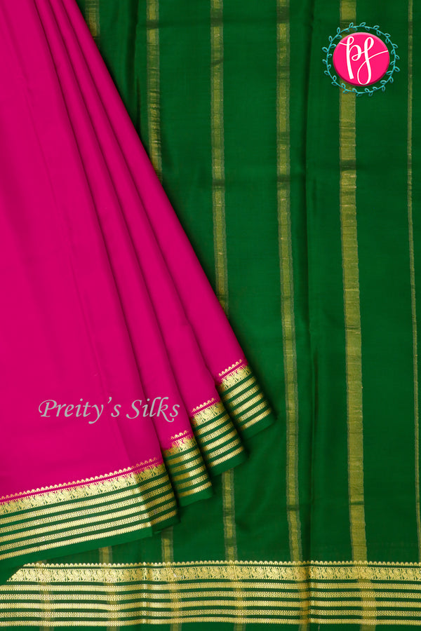 Pure Mysore Crepe Silk Saree-Pink And Green-PA28717