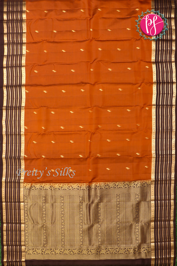 Half Pure Kanchipuram Silk Saree-Rustorange And Maroon-PF04461