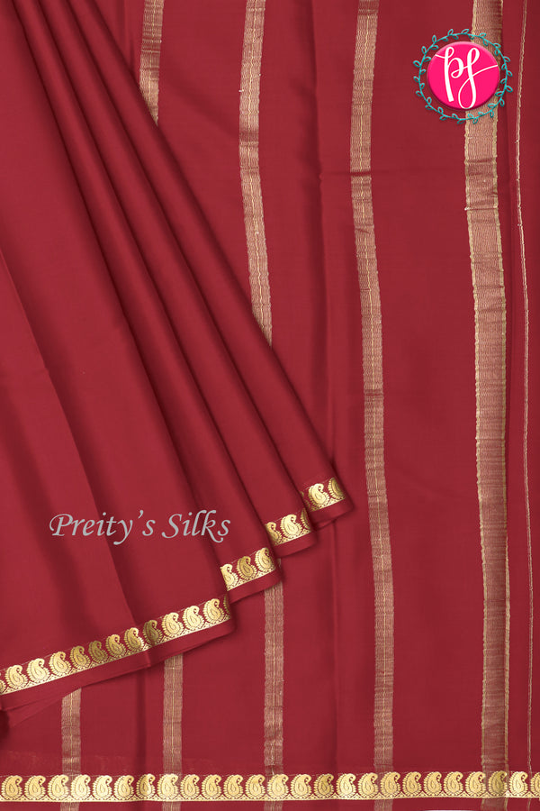 Pure Mysore Crepe Silk Saree-Marron-PA21766