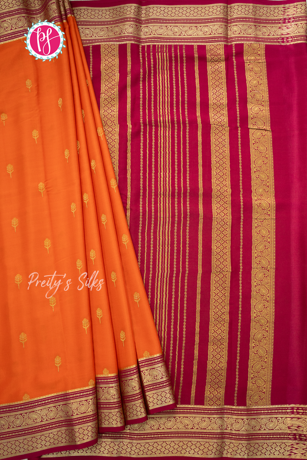 Pure Mysore Crepe Silk Saree-Orange And Pink-PA56143