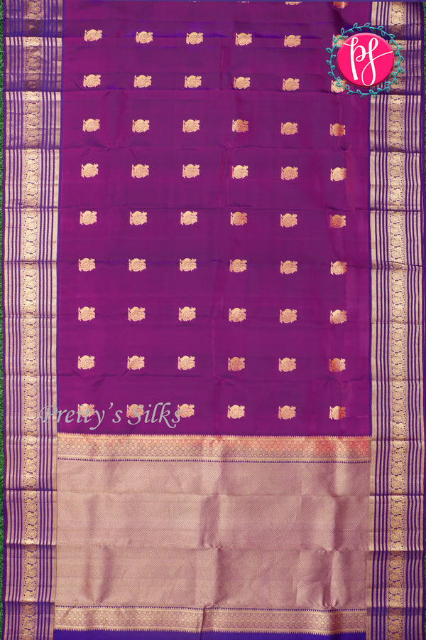 Half Pure Kanchipuram Silk Saree-Purple And Navyblue-PA25960