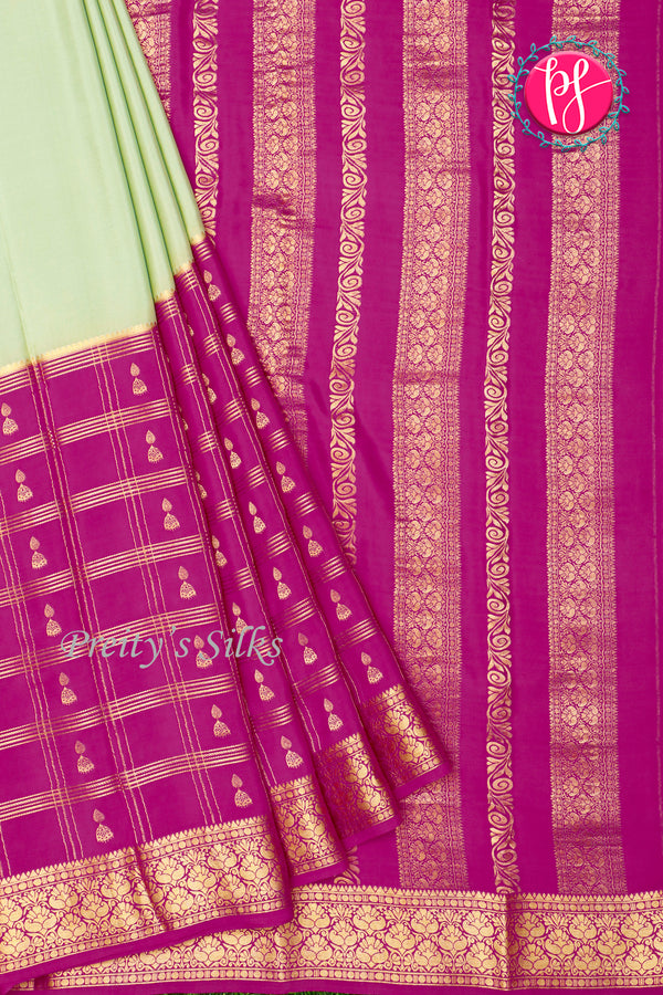 Pure Mysore Crepe Silk Saree-Pastelgreen And Mejentapink-PA46832