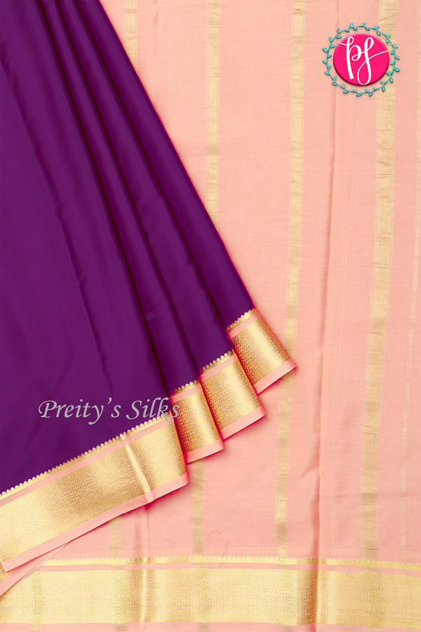 Pure Mysore Crepe Silk Saree-Purple And Melon-PA28744