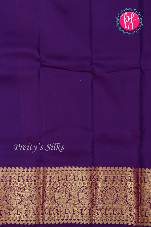 Half Pure Kanchipuram Silk Saree-White And Purple-PA25826