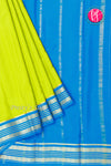 Pure Mysore Crepe Silk Saree-Bright olive green And Tealblue- PA34176