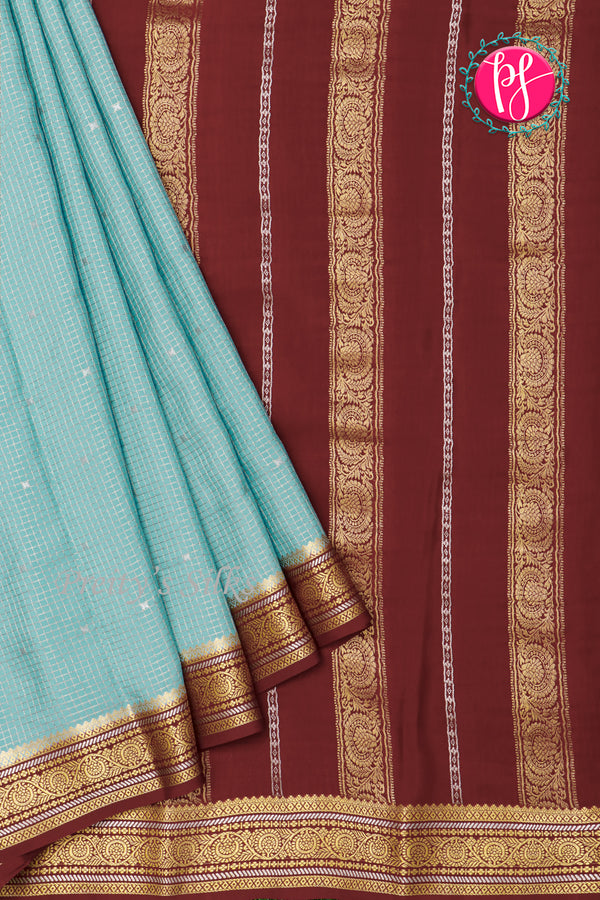Pure Mysore Crepe Silk Saree-PowderBlue And Deepmarron-PA46766