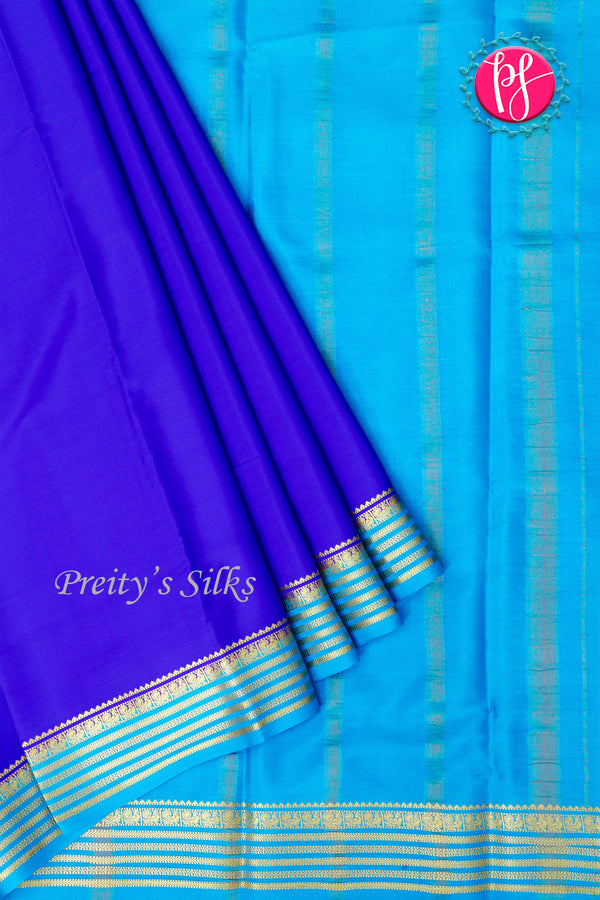 Pure Mysore Crepe Silk Saree-Royalblue And Skyblue-PA28717
