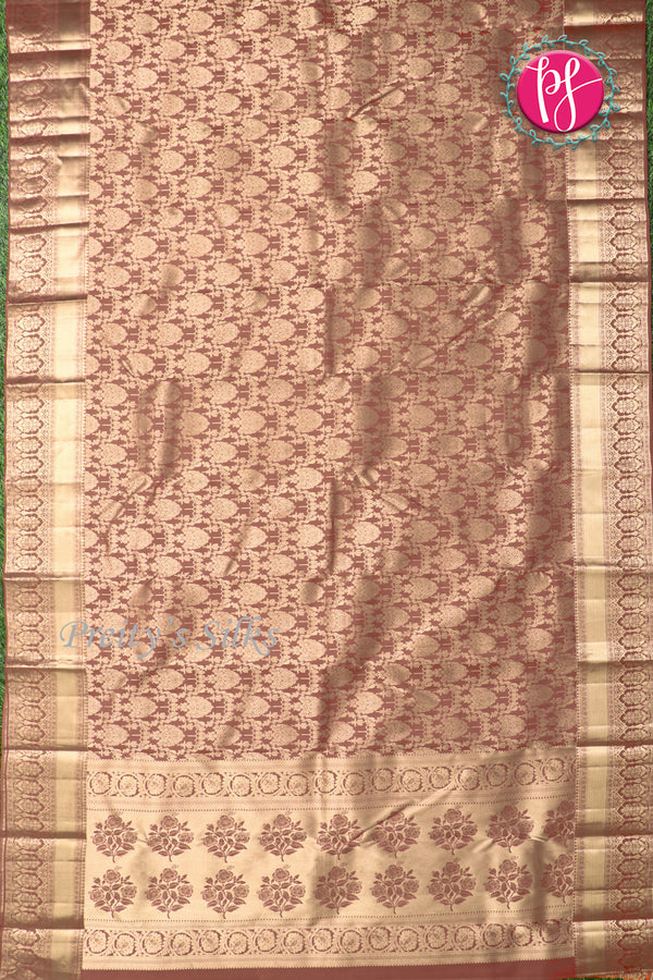 Pure Kanchipuram Silk Saree-Reddish-Brown-PA04485