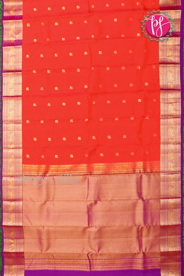 Half Pure Kanchipuram Silk Saree-Orange And Purple-PF82225