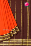 Pure Mysore Crepe Silk Saree-Saffron And Chocolatebrown-PA29028