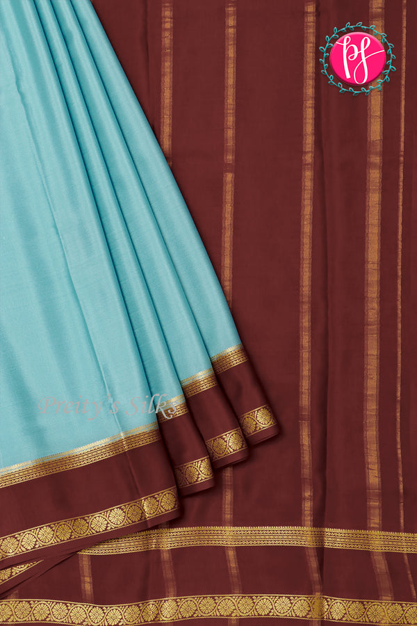 Pure Mysore Crepe Silk Saree-Turquoise And Maroon- PA22264