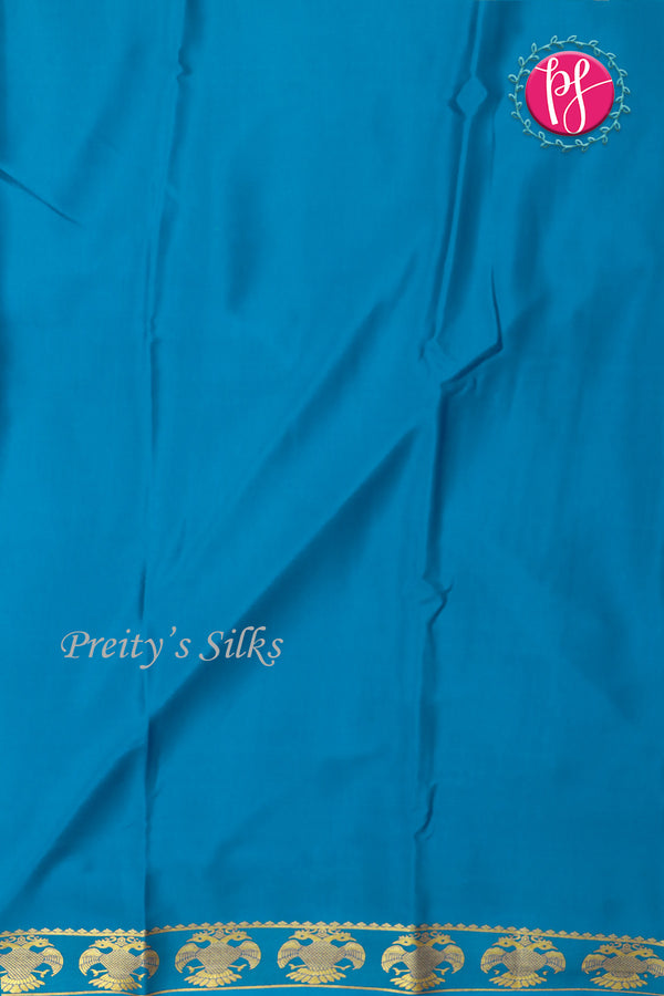 Pure Mysore Crepe Silk Saree-Gandaberunda Border-Tealblue-PF84405