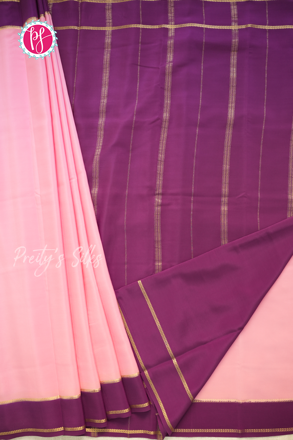 Pure Mysore Crepe Silk Saree-Lightpink And Wine-PA55504