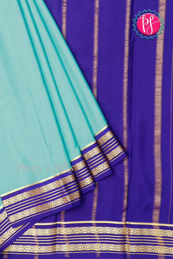 Pure Mysore Crepe Silk Saree-TurquoiseBlue And Blue- PA34176