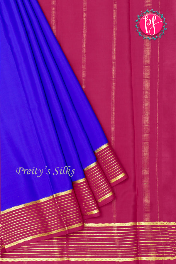 Pure Mysore Crepe Silk Saree-Royal Blue And Deepmejentapink-PA28865