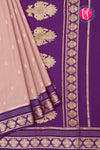 Pure Mysore Crepe Silk Saree-Pinkishgrey And Deeppurple-Peacock border-PA26542