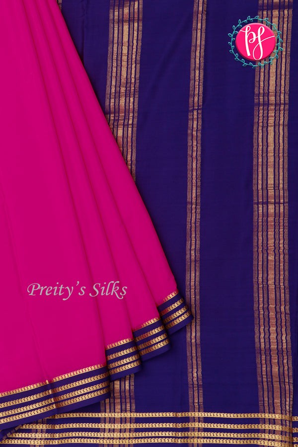 Pure Mysore Crepe Silk Saree- DeepPink And Navyblue-PA19960