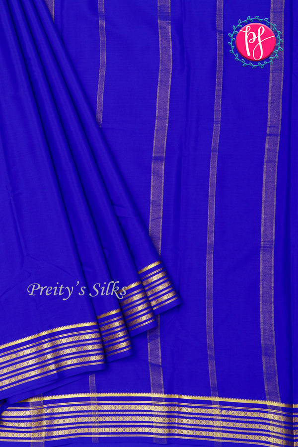 Pure Mysore Crepe Silk Saree-Royalblue- PA33665