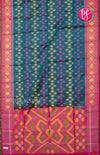 Pure Pochampally Soft Silk saree- Peacock Blue With Reddish Pink-PF03834