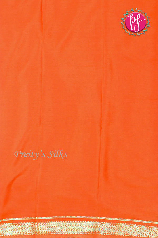 Pure Mysore Crepe Silk Saree -Deep Teal blue And Orange-PA10650