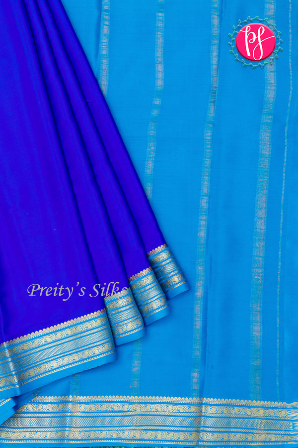 Pure Mysore Crepe Silk Saree-Royalblue And Tealblue-PA28981