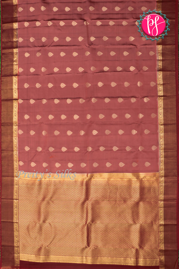 Half pure kanchipuram silk saree - Copper maroon with Brick brown PA25965