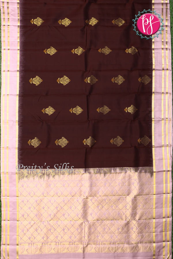 Pure Kanchipuram Silk Saree-Chocolate brown And Lightpink- PA04408