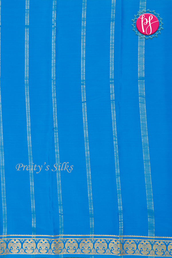 Pure Mysore Crepe Silk Saree-Gandaberunda Border-Royalblue And Lightblue-PA19895