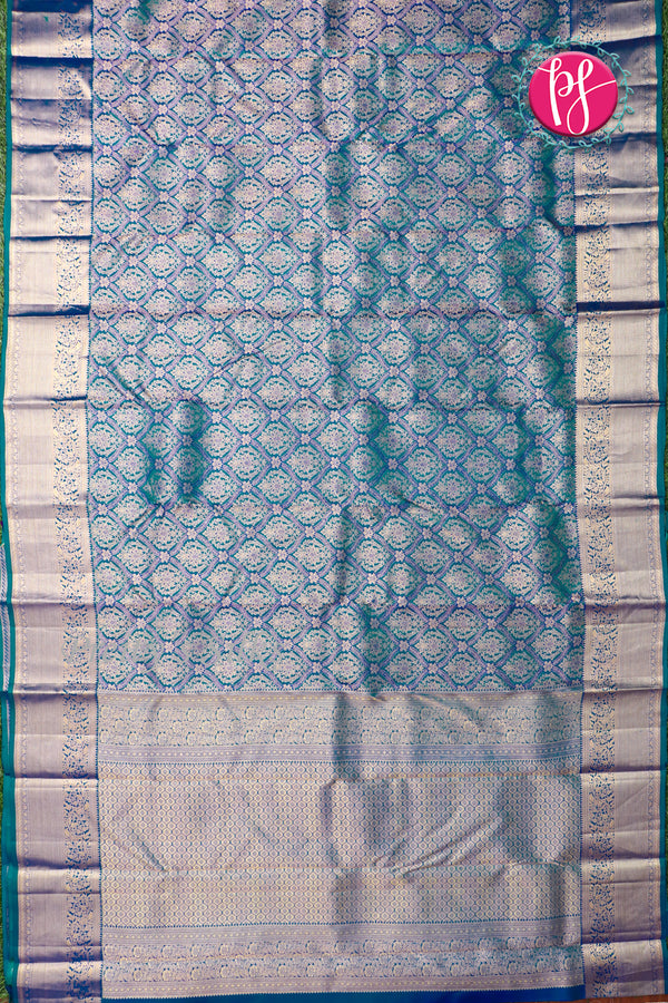 Pure Kanchipuram Silk Saree-Peacockblue-PA04481