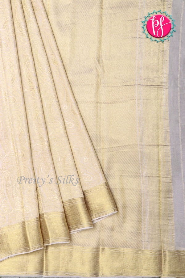 Pure Designer Crepe Silk Saree-Creme-PA20203